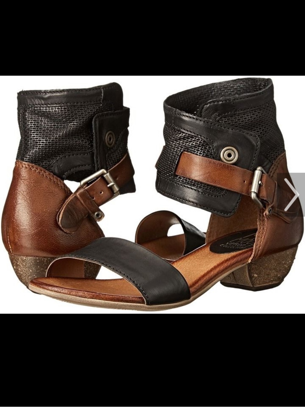 Women's Two-Tone Black and Brown Ankle Strap Sandals